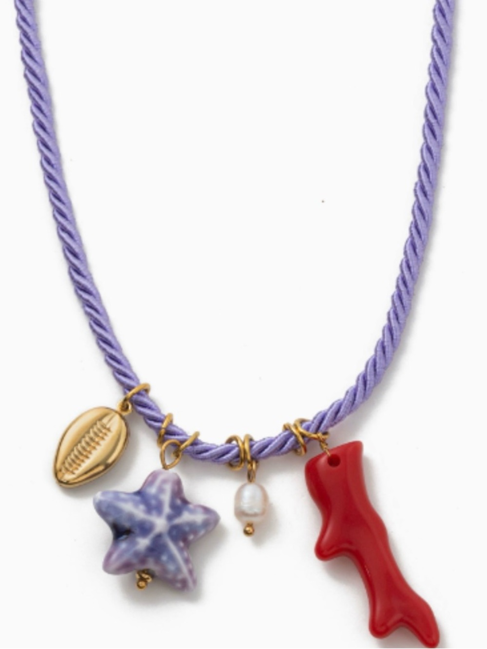 Mayamar Lilac Cord Necklace Beachy Coral Charm Starfish Accent 24 K Gold plated